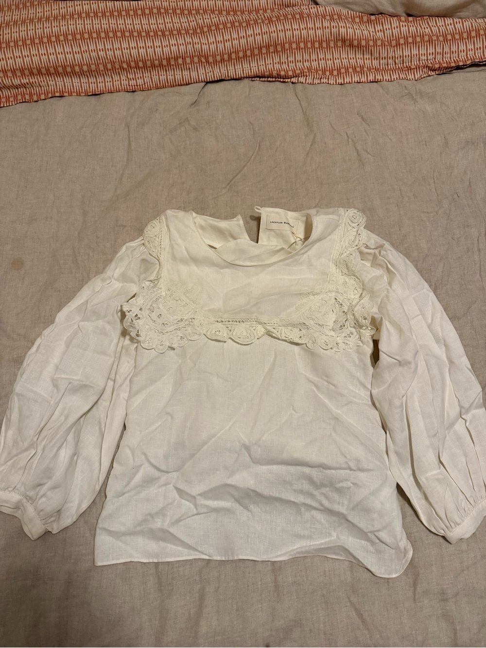 Loeffler Randall Girls' Cream Lace Yoke Long Sleeve Top